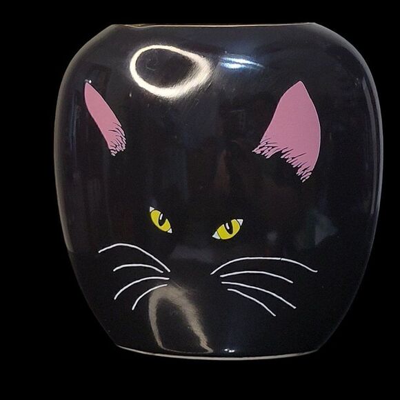 Vintage Otagiri Ceramic Vase Black Cat Face - Picture 1 of 8